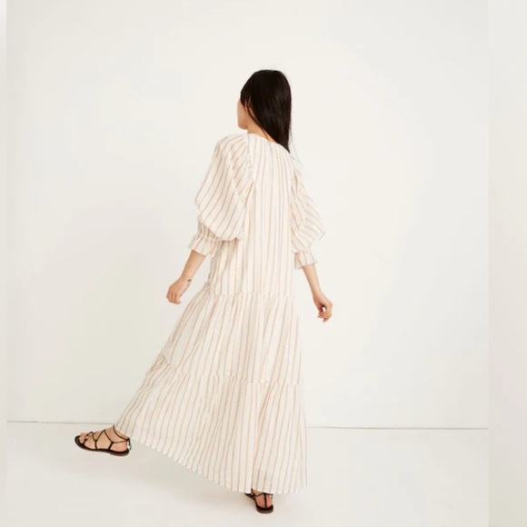 Apiece Apart Francesca Bib Tier Dress in Metallic Stripes Size 8 $425 - Picture 7 of 7